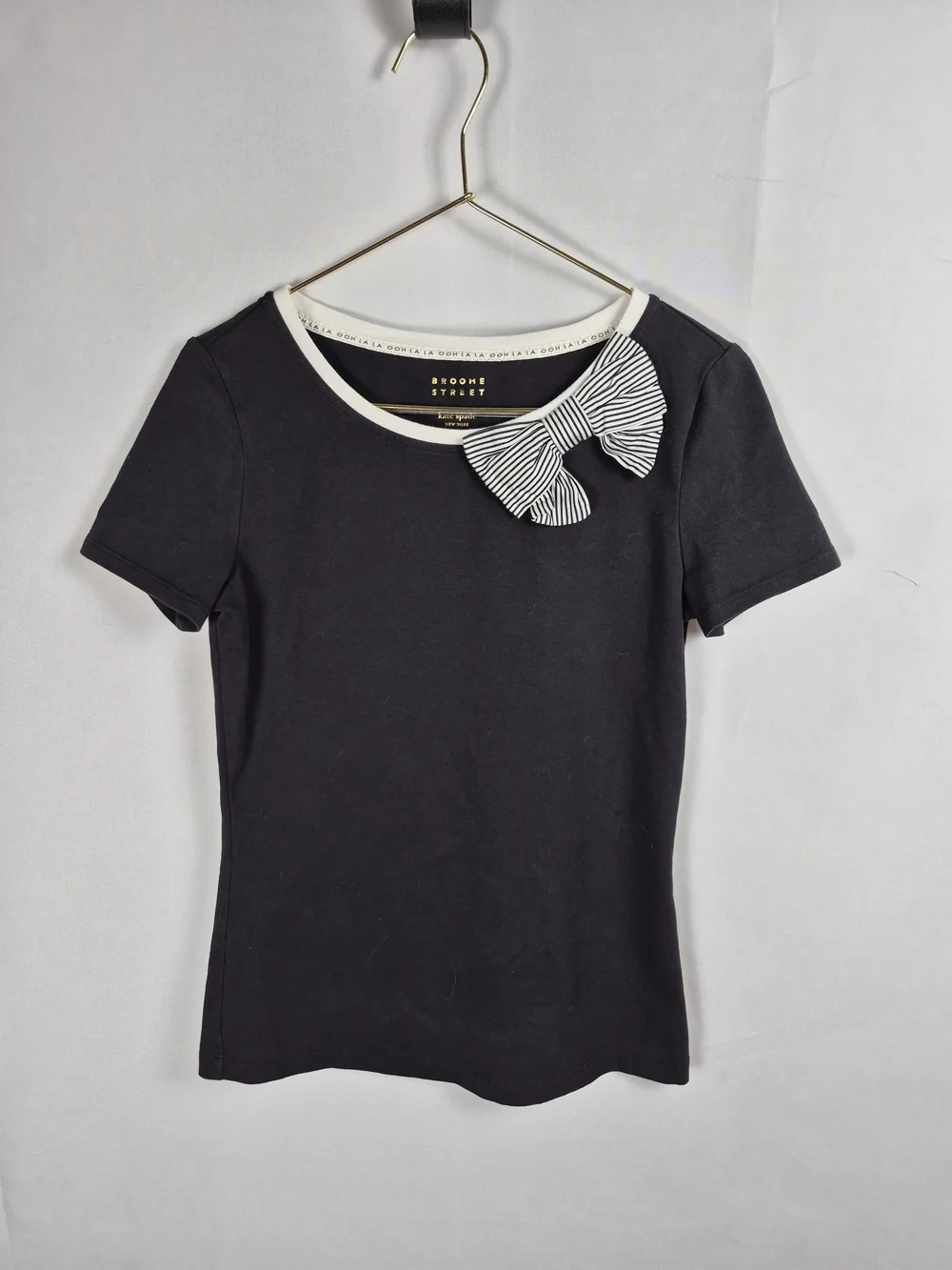 kate spade Black Short-Sleeve Top with Striped Bow Size Xxs